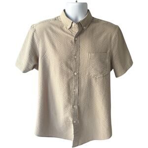 Perry Ellis M Business Casual Shirt Beige Textured Stretch Button Down
